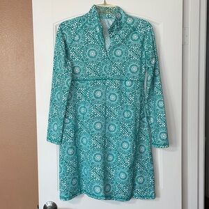 Soybu womens large dress long sleeve teal white stretchy 1/4 zip like new